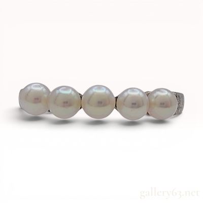 Sale Photo Thumbnail #479: Mikimoto Five-Stone Cultured Pearl Silver Band Ring