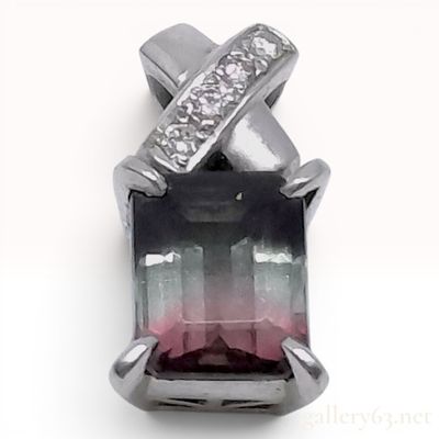 Sale Photo Thumbnail #126: Bicolor Tourmaline and Diamond PT900 Platinum Pendant