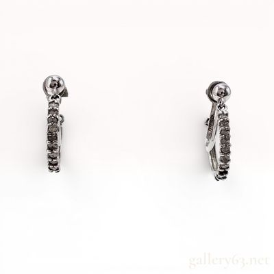 Sale Photo Thumbnail #538: A Pair of 14K White Gold and Diamond Screw-Back Hoop Earrings