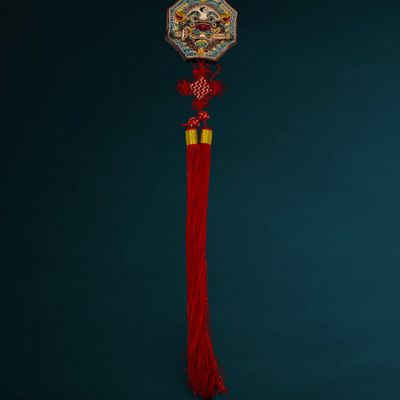 Sale Photo Thumbnail #173: Chinese Polychrome Glazed Ceramic Bagua Wall Hanging with Tassel