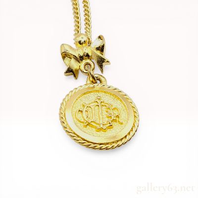 Sale Photo Thumbnail #486: Christian Dior Gold-Tone Round Logo Medallion Pendant Necklace