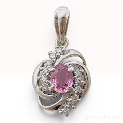 Sale Photo Thumbnail #253: 14 Karat White Gold Pink Sapphire and Diamond Pendant
