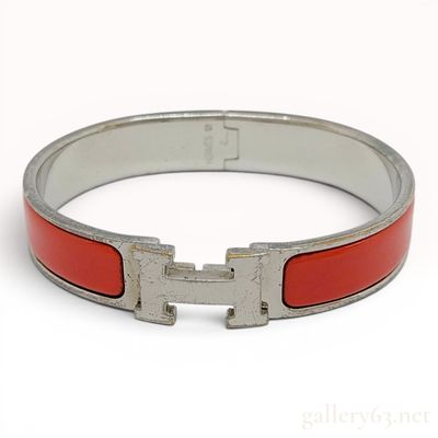 Sale Photo Thumbnail #289: Hermes Red Enamel and Palladium-Plated Clic H Bangle Bracelet