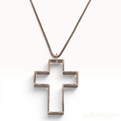 Sale Photo Thumbnail #145: Gucci Sterling Silver Large Hollow Cross Pendant Necklace