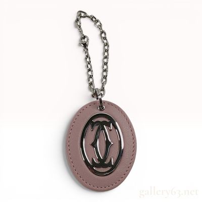 Sale Photo Thumbnail #299: Cartier C Decor Pink Grained Leather and Silver-Tone Bag Charm Key Ring