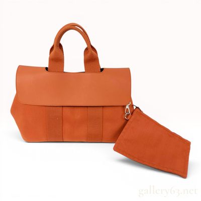 Sale Photo Thumbnail #293: Hermes Valparaiso PM Orange Toile Chevron and Leather Handbag
