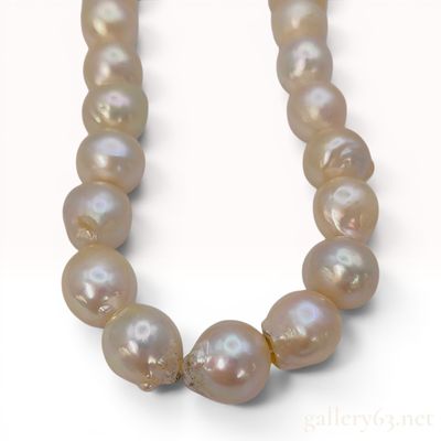 Sale Photo Thumbnail #454: Cultured Semi-Round Pearl Necklace with Floral Silver Clasp