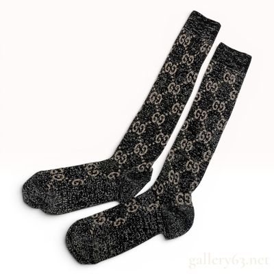 Sale Photo Thumbnail #21: A Pair of Gucci Monogram Metallic Lame Knee-High Socks