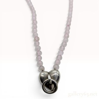 Sale Photo Thumbnail #459: Tiffany and Co. Sterling Silver and Rose Quartz Beaded Heart Necklace