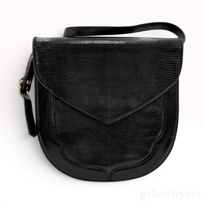 Sale Photo Thumbnail #248: Yves Saint Laurent Vintage Black Genuine Lizard Leather Saddle Bag