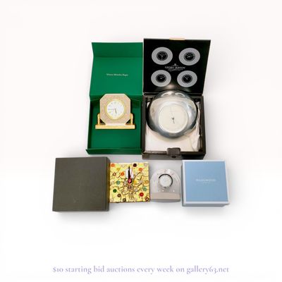 Sale Photo Thumbnail #199: Mikimoto, Georg Jensen, and Wedgwood Group of Desk Clocks and Barometer