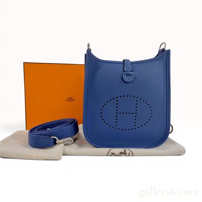 Sale Photo Thumbnail #153: Hermes Evelyne 16 TPM Blue Taurillon Clemence Leather Crossbody Bag with Box