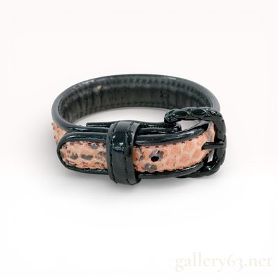 Sale Photo Thumbnail #391: Bottega Veneta Black Leather and Snakeskin Buckle Bracelet