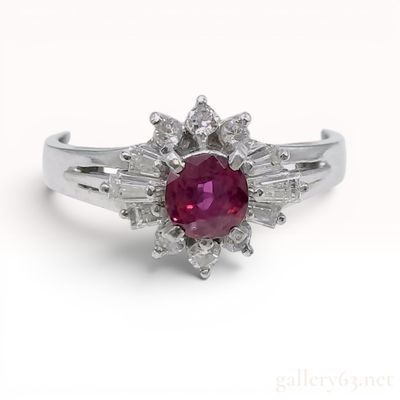Sale Photo Thumbnail #194: Platinum Ruby and Diamond Ballerina Style Cocktail Ring