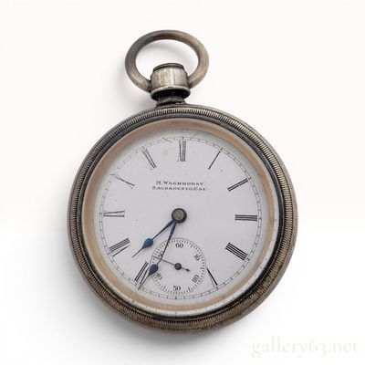 Sale Photo Thumbnail #320: Antique Silver-Toned Key-Wind Pocket Watch with H. Wagnhorst Sacramento, Cal. Dial