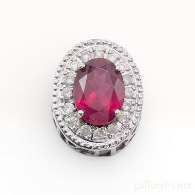 Sale Photo Thumbnail #388: 18K White Gold Halo Pendant Slide with Oval Red Tourmaline and Diamonds