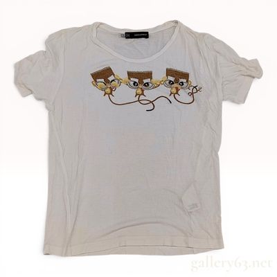 Sale Photo Thumbnail #86: Dsquared2 Women's White Viscose Three Wise Monkeys Graphic T-Shirt