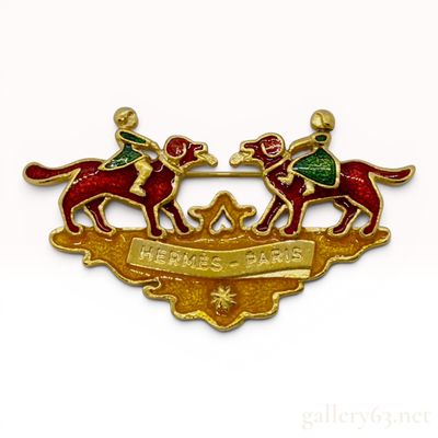 Sale Photo Thumbnail #189: Hermes Vintage Multicolor Enamel and Gold-Tone Dog Motif Brooch