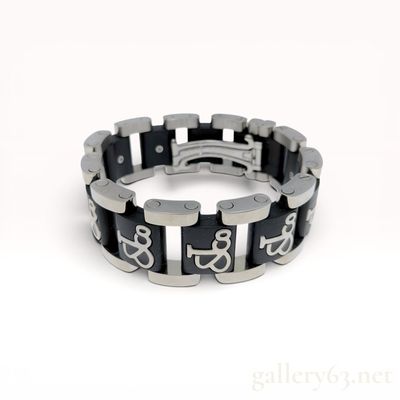 Sale Photo Thumbnail #113: Stainless Steel and Black Composite Link Bracelet with GS Monogram