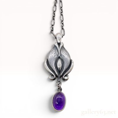 Sale Photo Thumbnail #616: Georg Jensen 2012 Heritage Collection Sterling Silver and Amethyst Pendant Necklace