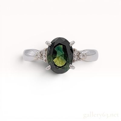 Sale Photo Thumbnail #262: Platinum Green Sapphire and Diamond Cocktail Ring