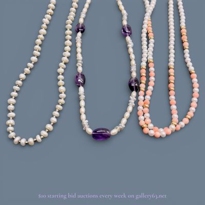 Sale Photo Thumbnail #288: A Trio of Pearl, Amethyst, and Coral-Style Beaded Necklaces