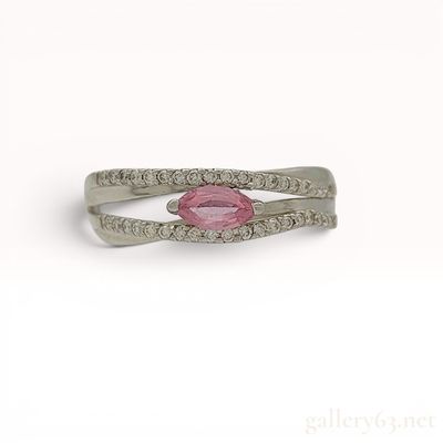 Sale Photo Thumbnail #458: Pink Sapphire and Diamond Platinum Split Shank Ring
