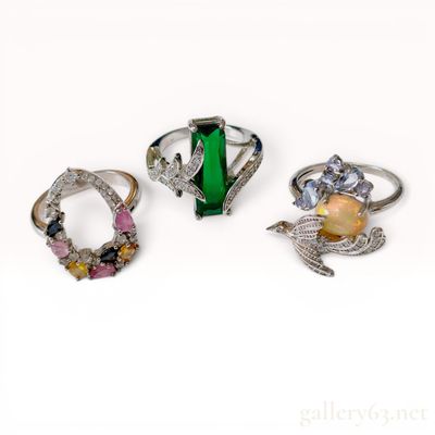 Sale Photo Thumbnail #279: Three Sterling Silver and Multi-Gemstone Cocktail Rings
