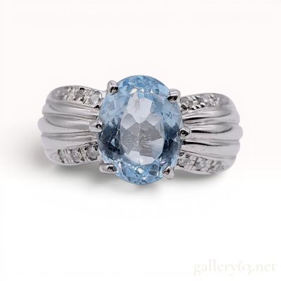 Sale Photo Thumbnail #532: Platinum, Aquamarine, and Diamond Cocktail Ring