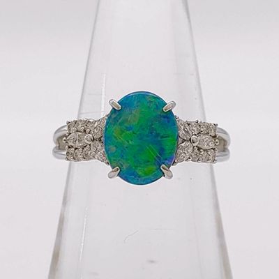Sale Photo Thumbnail #511: Platinum 1.73 Black Opal and 0.31ctw Diamond Cocktail Ring