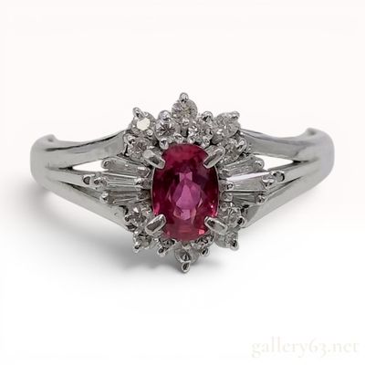 Sale Photo Thumbnail #611: Ruby and Diamond Platinum Cluster Cocktail Ring