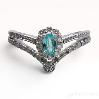 Sale Photo Thumbnail #291: Platinum Paraiba Tourmaline and Diamond Halo Chevron Ring