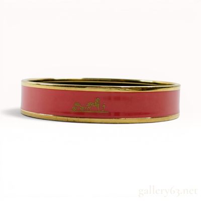 Sale Photo Thumbnail #399: Hermes Caleche Red Enamel and Gold-Plated Narrow Bangle Bracelet