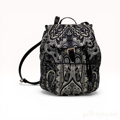 Sale Photo Thumbnail #34: Etro Milano Monochrome Paisley Print Textile and Leather Backpack