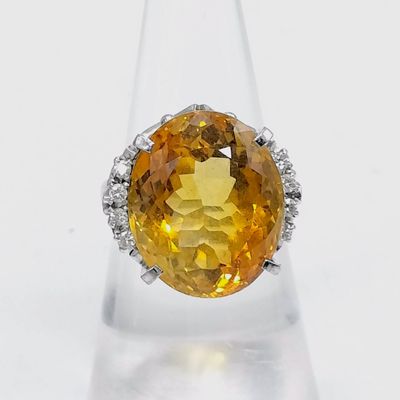 Sale Photo Thumbnail #523: 14.25ctw Citrine and Diamond Platinum Cocktail Ring