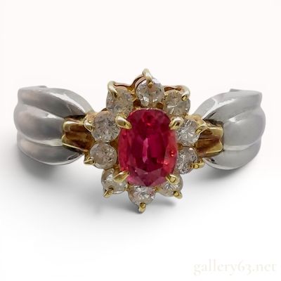 Sale Photo Thumbnail #455: 0.83 Carat Ruby and 0.33 Carat Diamond 18K Yellow Gold and Platinum Cluster Ring