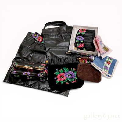 Sale Photo Thumbnail #185: An Assortment of Feiler Chenille Bags, Pouches, and Hand Towels with Box