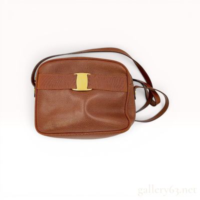 Sale Photo Thumbnail #264: Salvatore Ferragamo Vintage Vara Bow Lizard-Embossed Leather Shoulder Bag