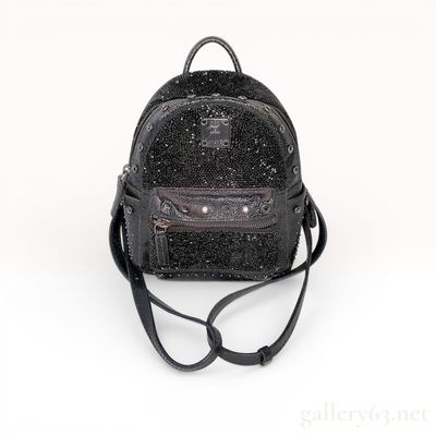 Sale Photo Thumbnail #218: MCM Stark Bebe Boo X-Mini Crystal Embellished Black Leather Backpack
