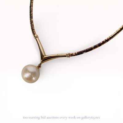 Sale Photo Thumbnail #152: Gilt Sterling Silver Omega Chain Pearl Drop Necklace