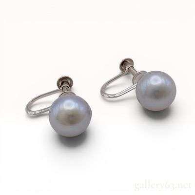 Sale Photo Thumbnail #103: A Pair of Grey Cultured Pearl and 14 Karat White Gold Screw-Back Earrings