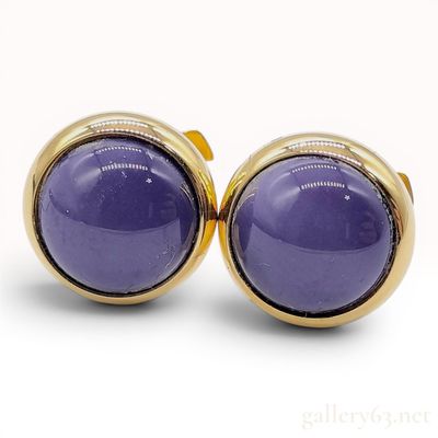 Sale Photo Thumbnail #183: A Pair of Hermes Gold-Toned and Purple Cabochon Stud Earrings with Box