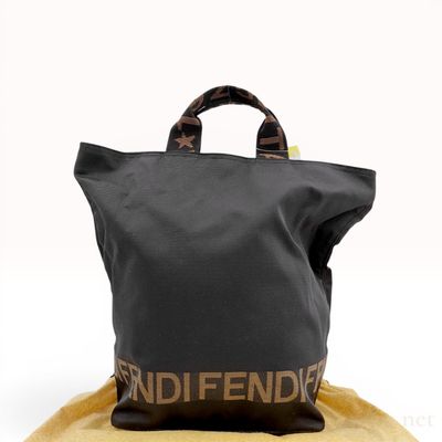 Sale Photo Thumbnail #467: Fendi Black Ribbed Nylon Shopper Tote Bag with Logo Webbing