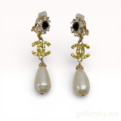 Sale Photo Thumbnail #162: A Pair of Chanel Autumn 2005 Crystal and Faux Pearl CC Logo Drop Earrings