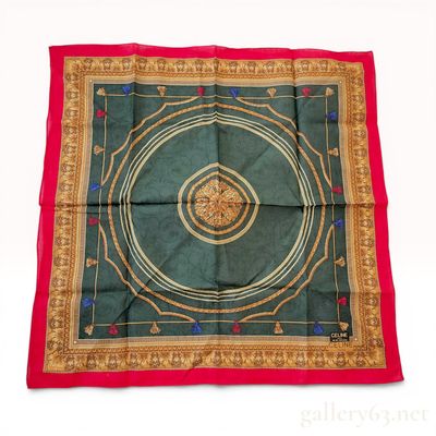 Celine Paris Vintage Cotton Scarf with Equestrian Baroque Tassel Motif