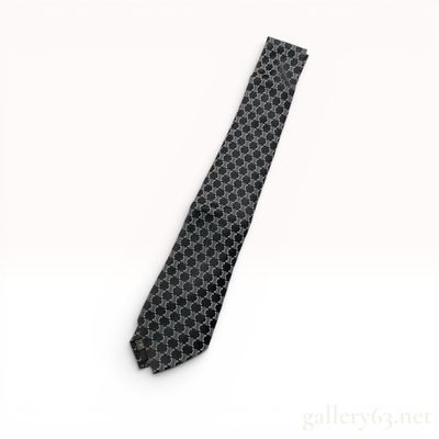 Sale Photo Thumbnail #30: Celine Men's Black Silk Necktie with Silver-Grey Triomphe Motif
