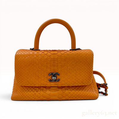 Chanel Orange Python Coco Handle Bag with Aged Ruthenium Hardware