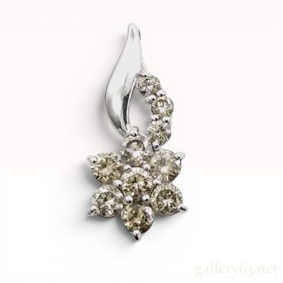 Sale Photo Thumbnail #432: 1.50ct Natural Champagne Diamond and 18K White Gold Flower Cluster Pendant
