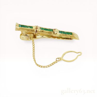 Sale Photo Thumbnail #307: Gold-Plated Silver Bamboo Motif Tie Clip with Emeralds
