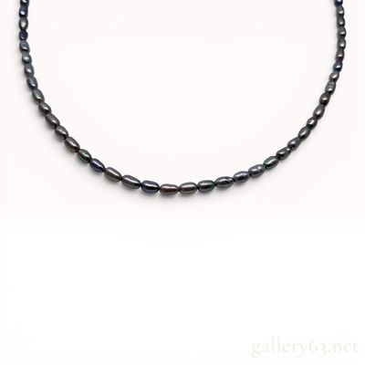 Sale Photo Thumbnail #566: Rice-Shaped Black Cultured Freshwater Pearl and 18K White Gold Necklace